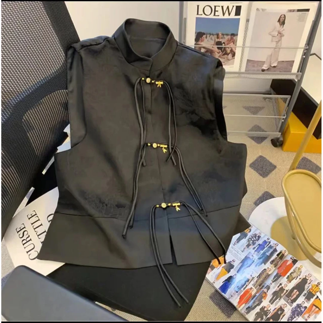 【竹节】国风提花盘扣拼接马甲24秋款立领马甲坎肩上衣