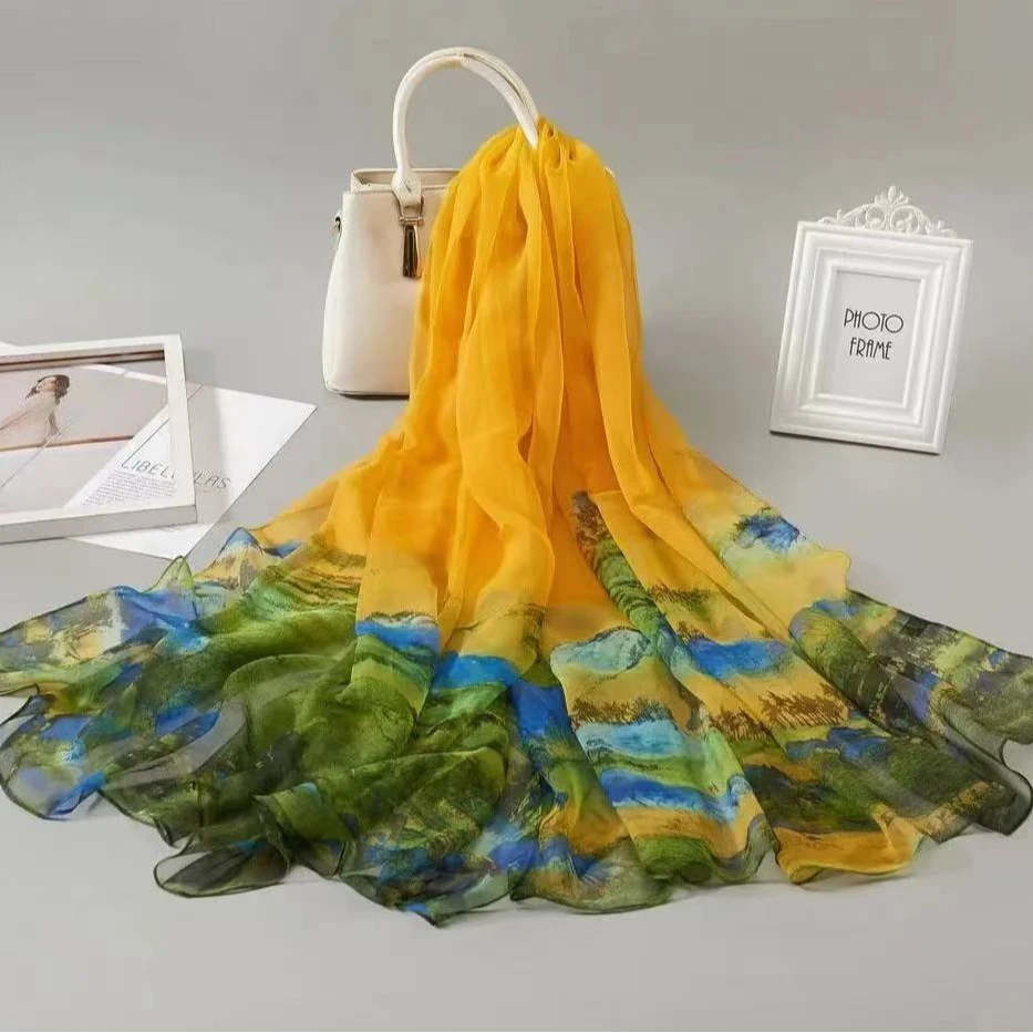 千里江山130*180 优柔纱大尺寸丝巾围巾披肩时尚大方女士高档春夏