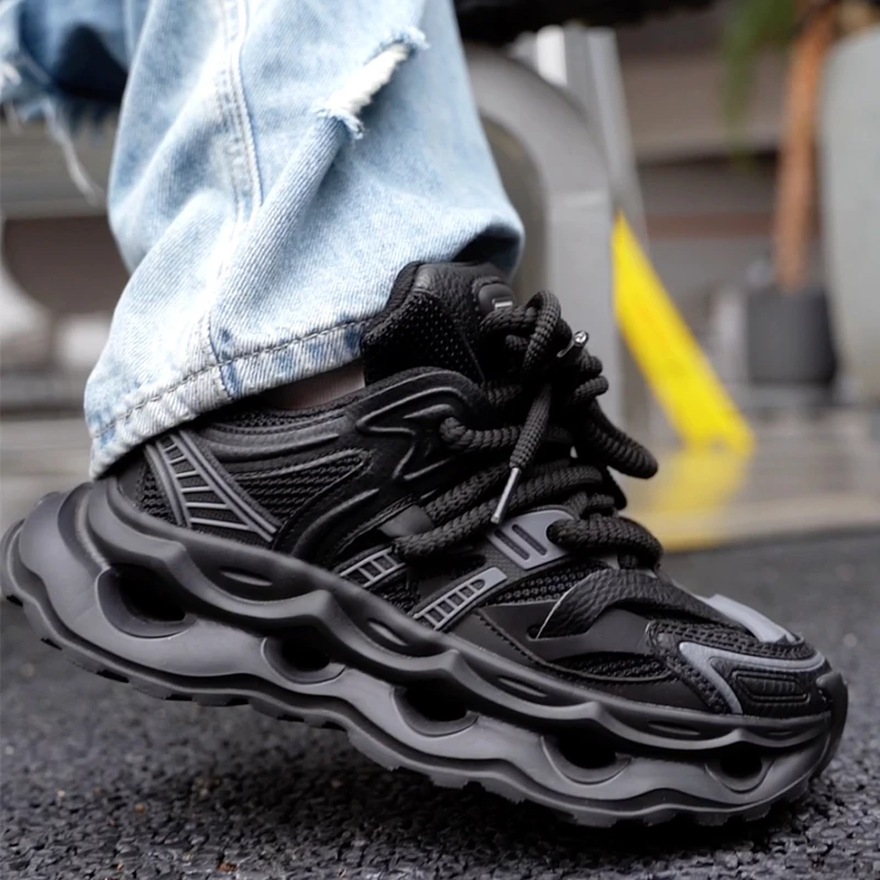 TCELLARS新款百搭潮流老爹鞋休闲时尚运动鞋透气增高男女款玄清黑