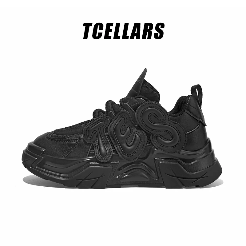 TCELLARS 新款百搭潮流老爹鞋运动时尚休闲鞋厚底增高鞋 玄清黑