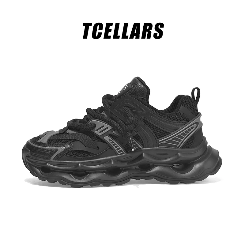 TCELLARS新款百搭潮流老爹鞋运动时尚休闲厚底透气男女同款玄清黑