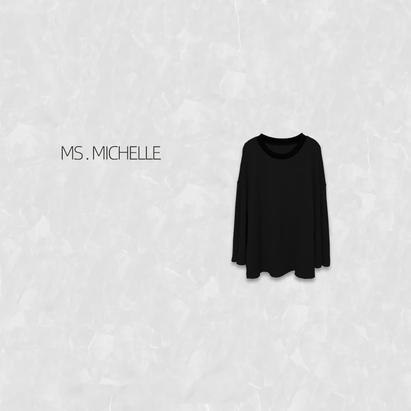 MS.MICHELLE 红人上新 简约基础百搭宽松休闲加厚款黑色毛衣6176