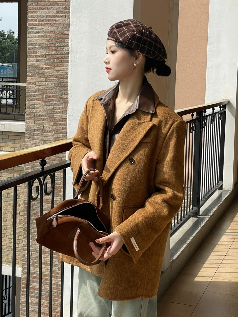 Zdenka  【曼城旧事】复古慵懒风韩版宽松简约短款大衣双面羊毛西装