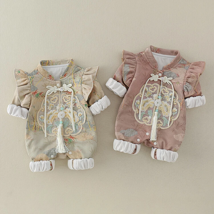 婴儿衣服深秋装礼服女宝宝连体衣满月百天周岁公主生日宴中式哈衣