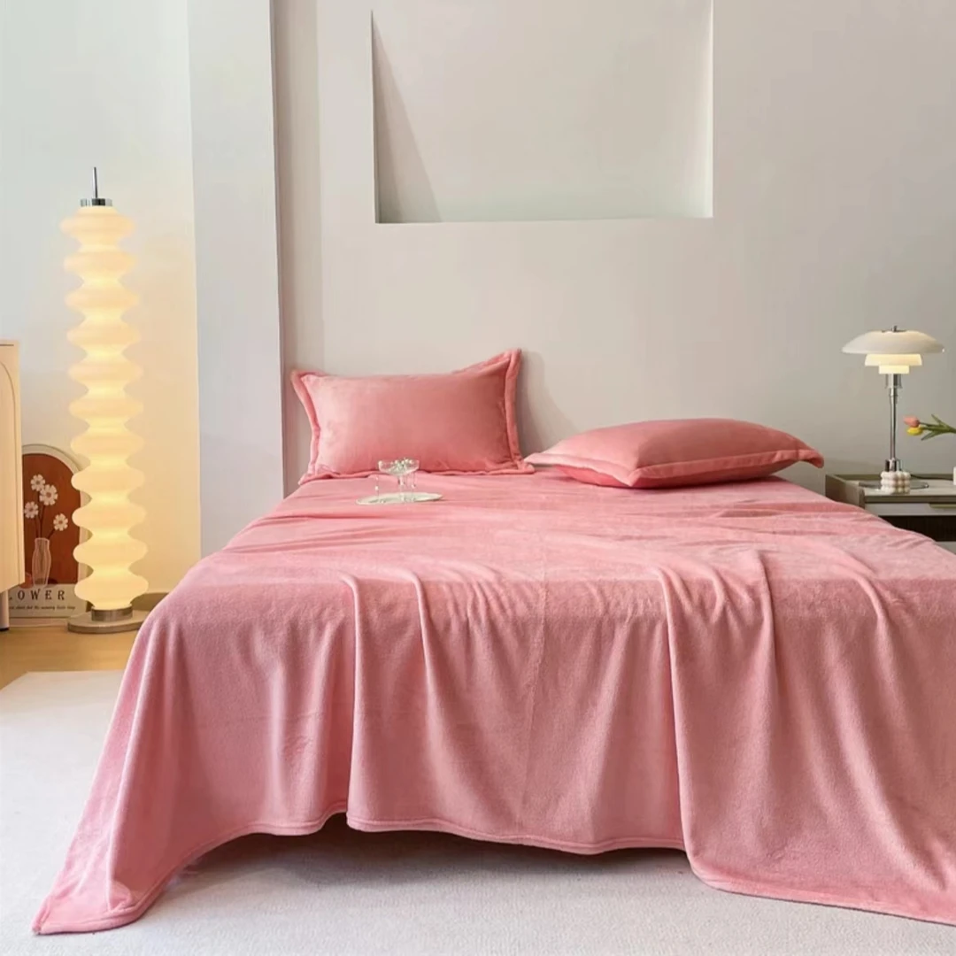 加厚牛奶绒床单230*250-（粉色）