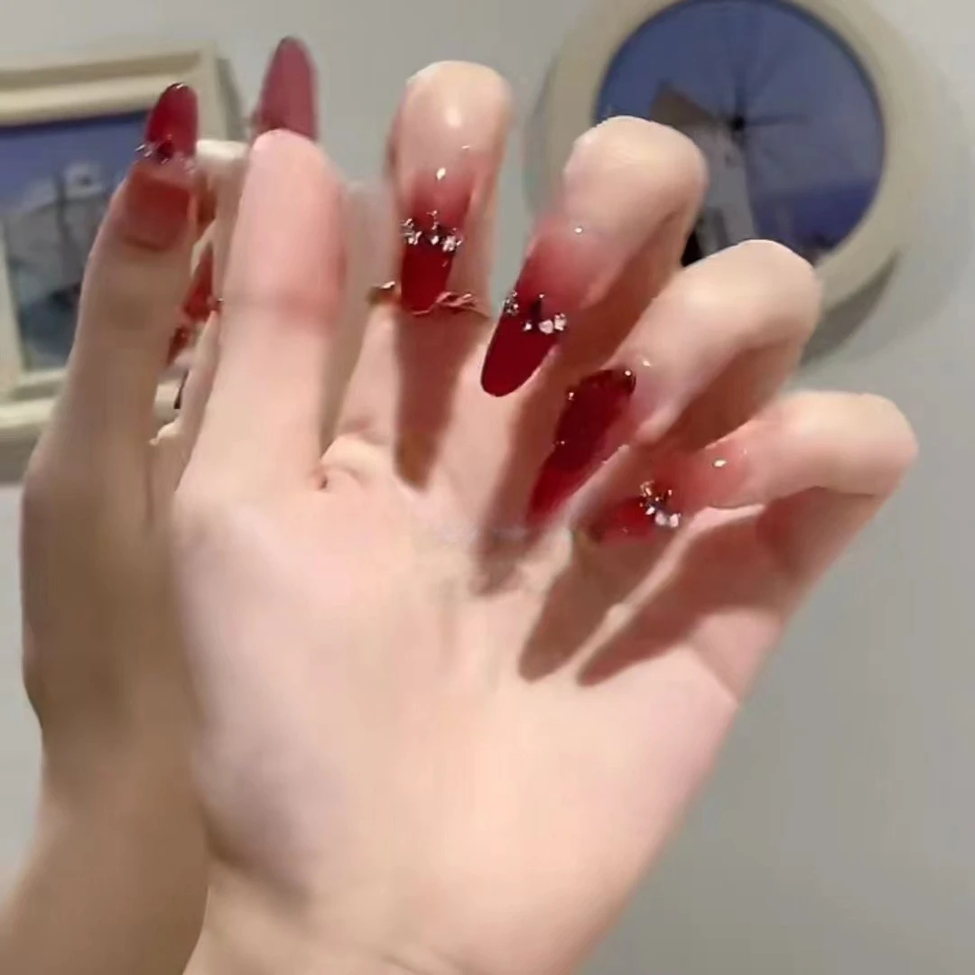 【浆果红】穿戴甲片2025新款高级感纯手工满钻爆闪轻奢高级穿戴美甲
