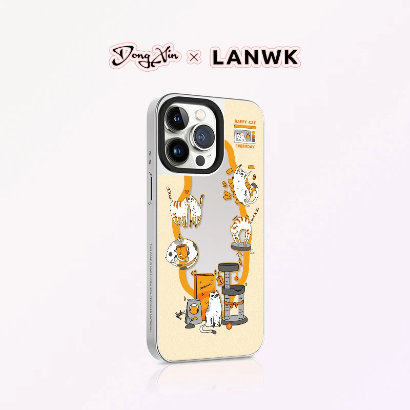 LANWK适用于iPhone15promax手机壳苹果14pro镜面13磁吸保护套潮牌