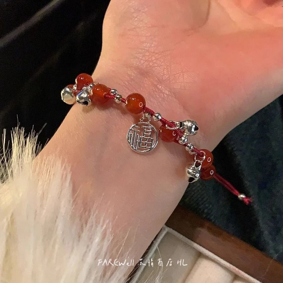 合金手链 苗疆少女红绳手链手工铃铛编织明媚俏皮心手饰设计