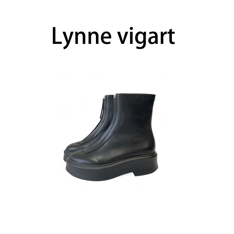 前拉链厚底增高短靴大表姐同款时尚百搭黑色英伦风真皮增高5cm靴