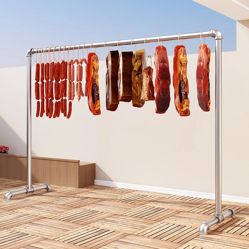 钢管挂肉架晾香肠腊肉架子家用晒腊鱼鸡鸭架室外多功能卖肉架网红