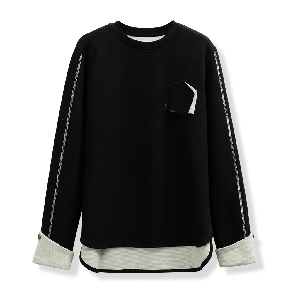 轻奢设计女士假两件卫衣舒适百搭柔软保暖1320-334-2184