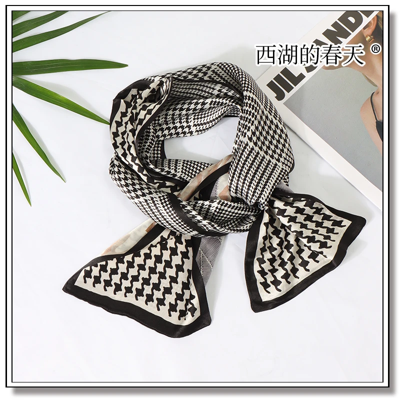 春秋新款桑蚕丝丝巾女搭配衬衫长条领巾女士时尚围巾C741838款