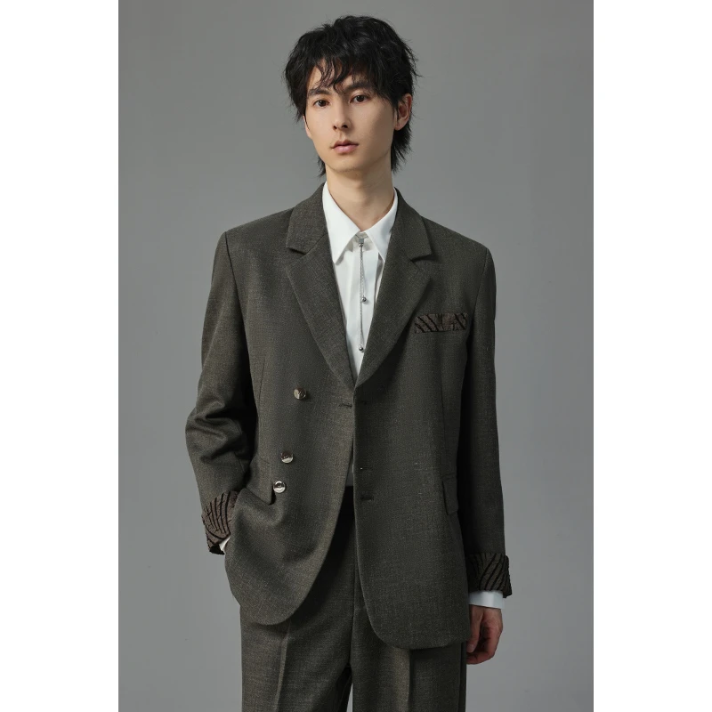 春秋新款男士休闲西服外套韩版轻熟设计感英伦纯色百搭帅气修身10