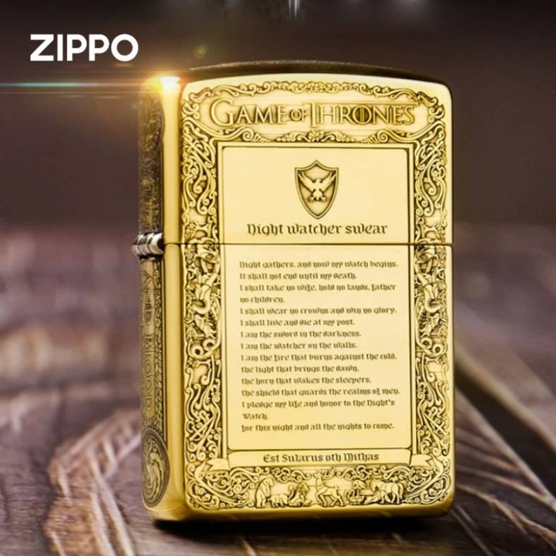 ZIPPO打火机【冰与火之歌】黄铜拉丝盔甲五面精雕送男朋友生日DIY