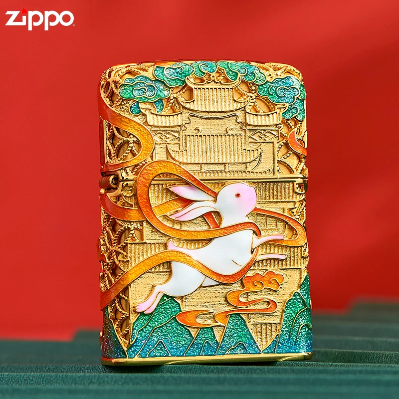 ZIPPO打火机【玉兔东升】珐琅彩镀金生肖限量版防风新款送礼男友