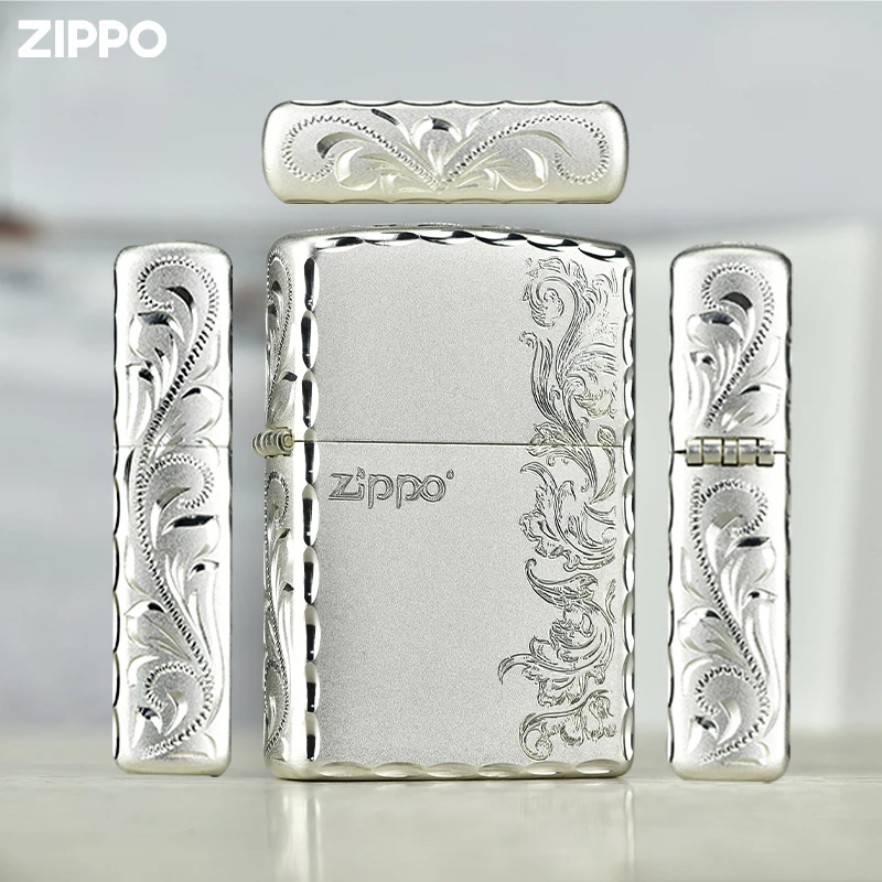 ZIPPO打火机【镀银咬边繁花】男士礼品打火机收藏手雕