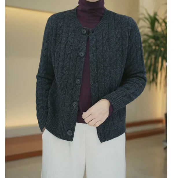 SKL-751秋冬新款时尚气质简约休闲百搭针织纽扣外套F.