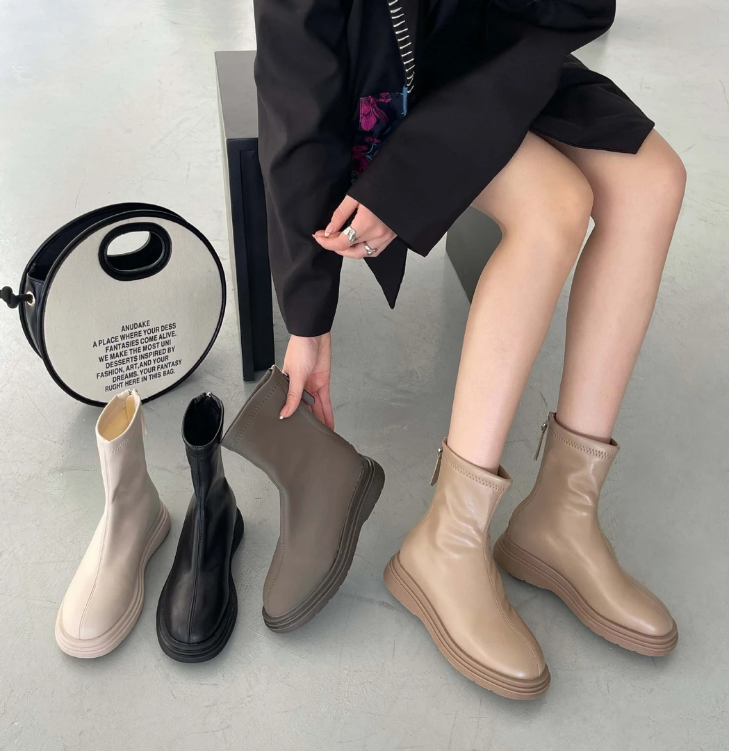 厚底瘦瘦加绒马丁靴女鞋时尚炸街2024年新款短靴百搭春秋季单靴子