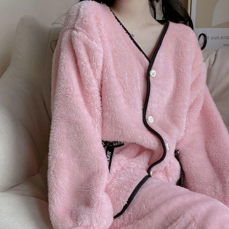 珊瑚绒冬季韩版可爱甜美学生加厚保暖法兰绒家居服套装高档睡衣