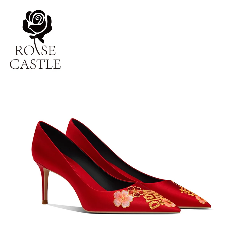 家有喜事rose castle 原创国风手工刺绣婚鞋新娘鞋红色秀禾高跟鞋