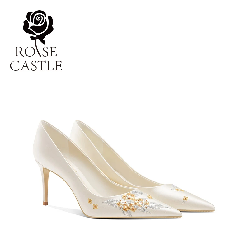 丹桂飘香rosecastle婚宴鞋 原创法式婚鞋女白色主婚纱高跟新娘鞋