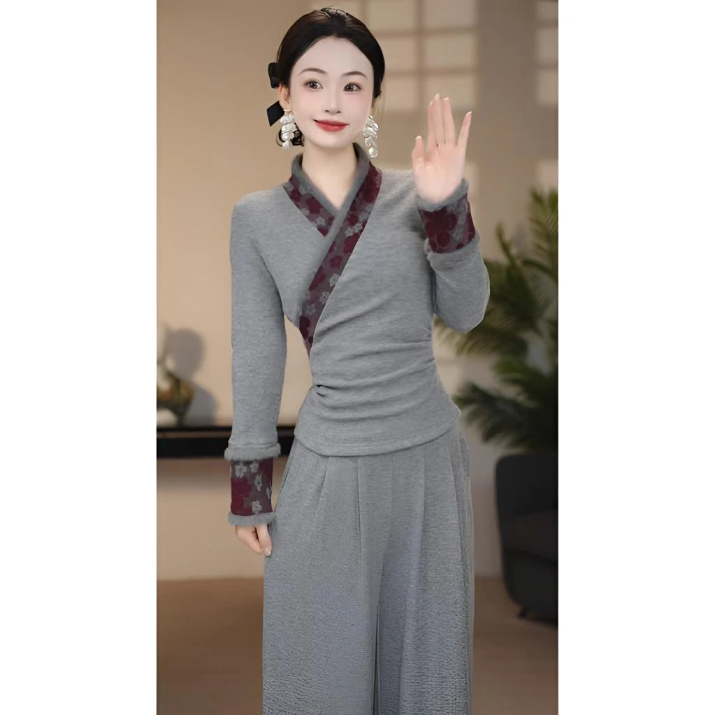 【上衣】冬季新款小众百搭显瘦加绒加厚保暖长袖毛毛领上衣-80117