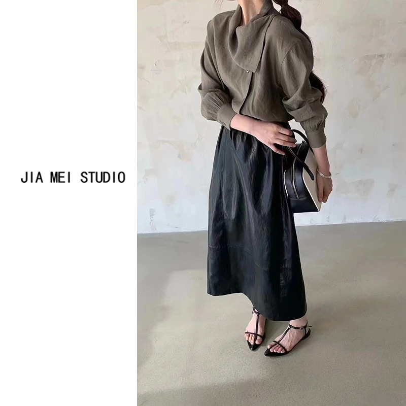J005 韩系设计感肌理感不规则翻领斜扣小衫衬衫显瘦气质高腰时尚