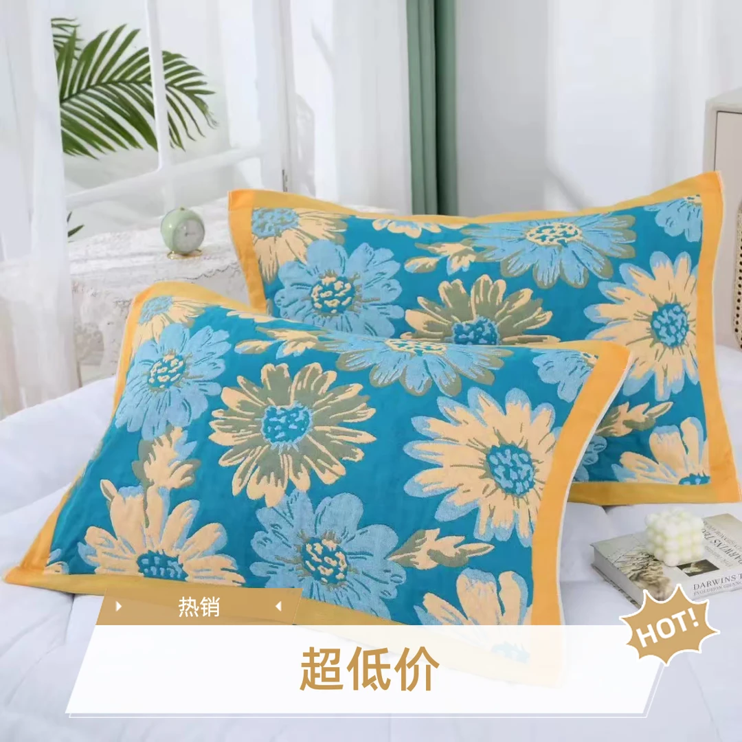 纱布枕巾透气吸汗一对装成人加厚高档柔软单人家用情侣三层枕头巾