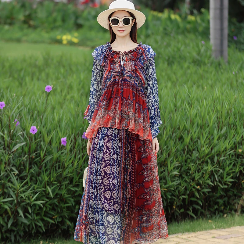 拜占庭的森林桑蚕丝套装贵夫人时尚高档轻奢气质印花桑蚕丝两件套