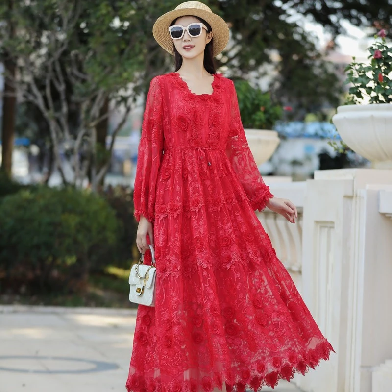 拜占庭的森林真丝连衣裙女时尚百搭高档大牌重工刺绣晚宴场合女装