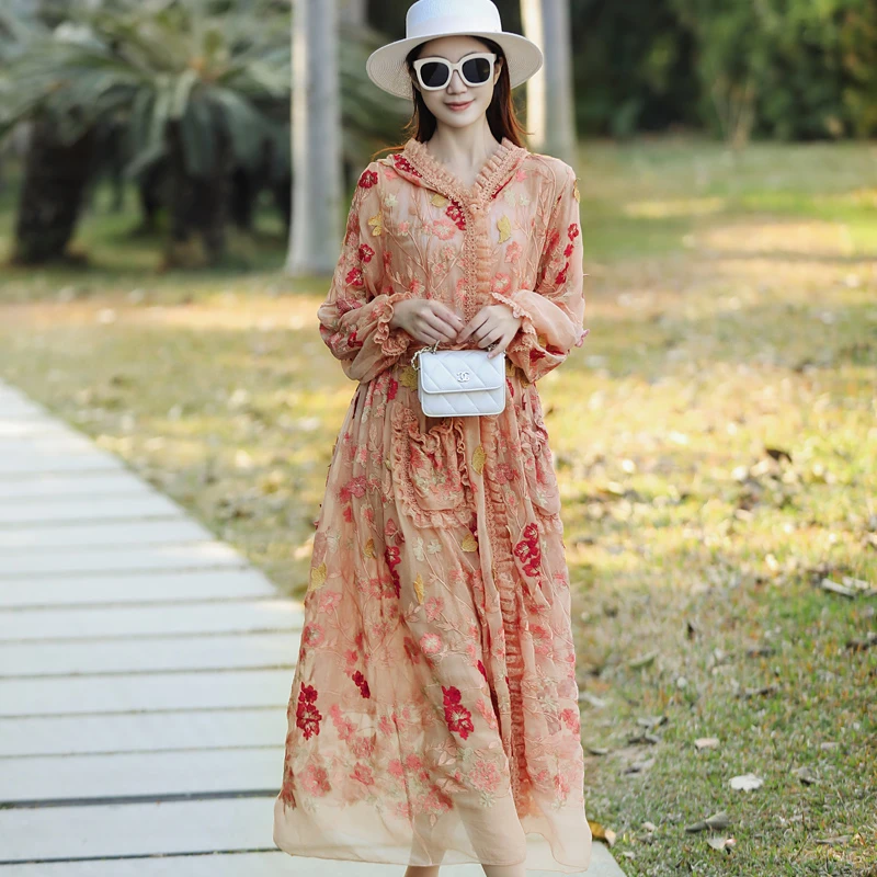 拜占庭的森林桑蚕丝外披高档轻奢刺绣显瘦气质时尚减龄中长款开衫