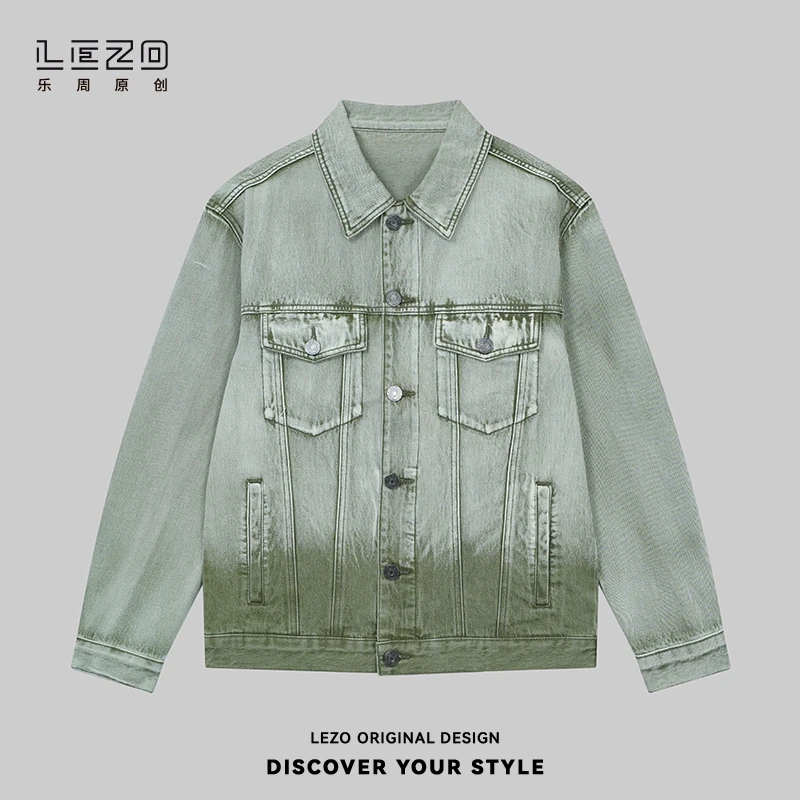 LEZO乐周原创 秋季男潮长袖牛仔外套基础版 924318330绿色