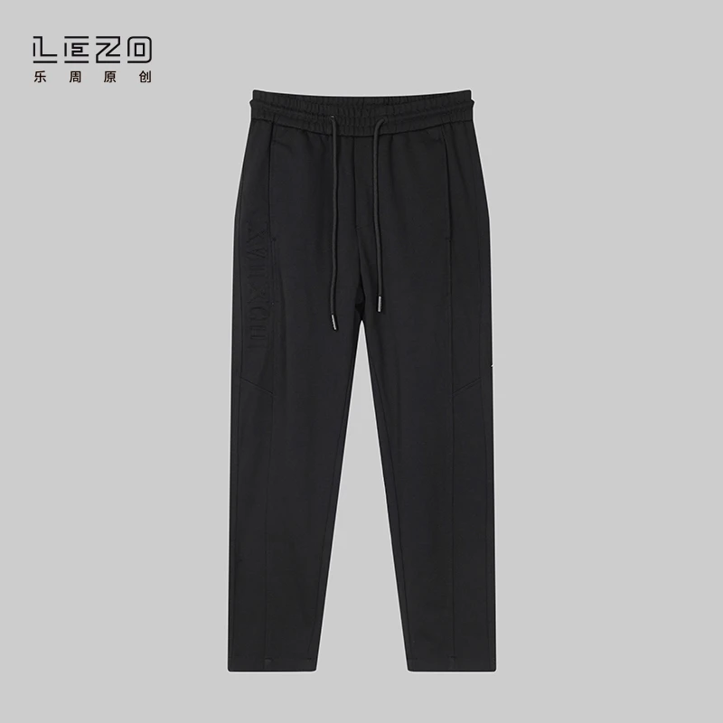 LEZO乐周原创 秋季纯色针织平脚长裤百搭休闲版 924303124黑色