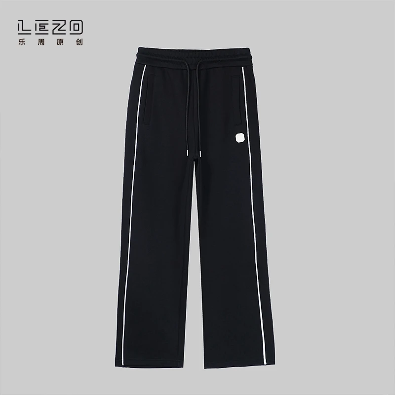 LEZO乐周原创 秋季针织休闲平脚长裤基础版 924303106橄榄绿黑色