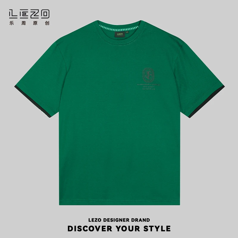 LEZO乐周原创男装夏季时尚百搭休闲短袖潮牌圆领T恤情侣简约印花