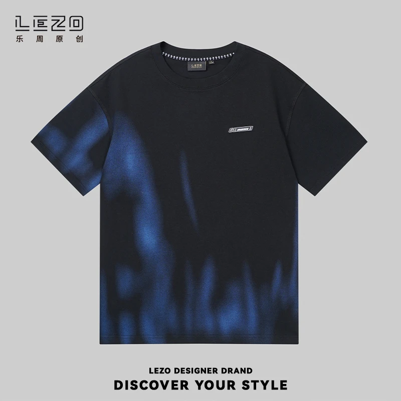 LEZO乐周原创 夏季国潮个性短袖圆领T恤微落肩版 924201821黑色