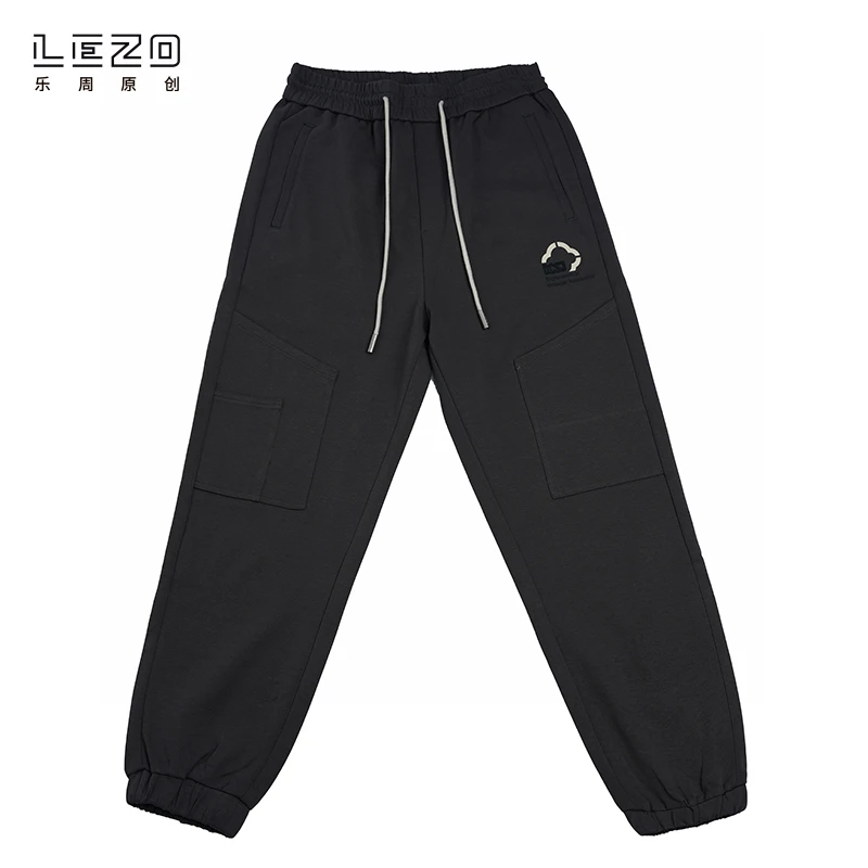 LEZO乐周原创 夏季运动针织工装束脚裤 924203012 深灰