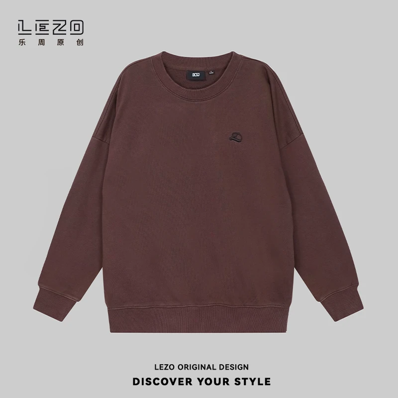 LEZO乐周原创 秋季圆领卫衣男上衣百搭基础版 924313335棕色