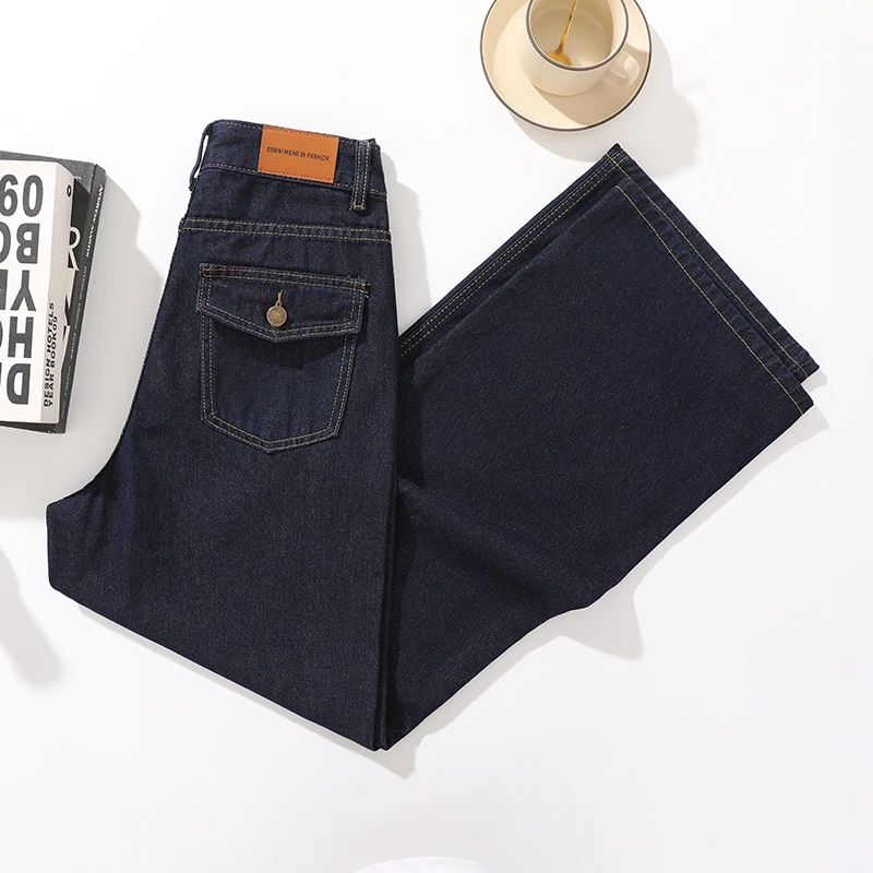 【送腰带】2024秋季新款美式丹宁蓝高腰牛仔裤阔腿裤！