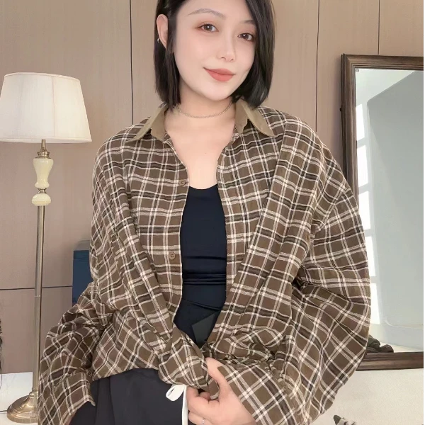【东大门棉格衬衣】长袖百搭衬衫衬衫韩版格纹