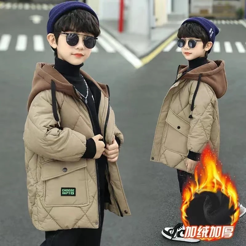 男童棉服秋冬款加棉加绒加厚外套儿童中长款棉服宝宝冬天保暖棉袄