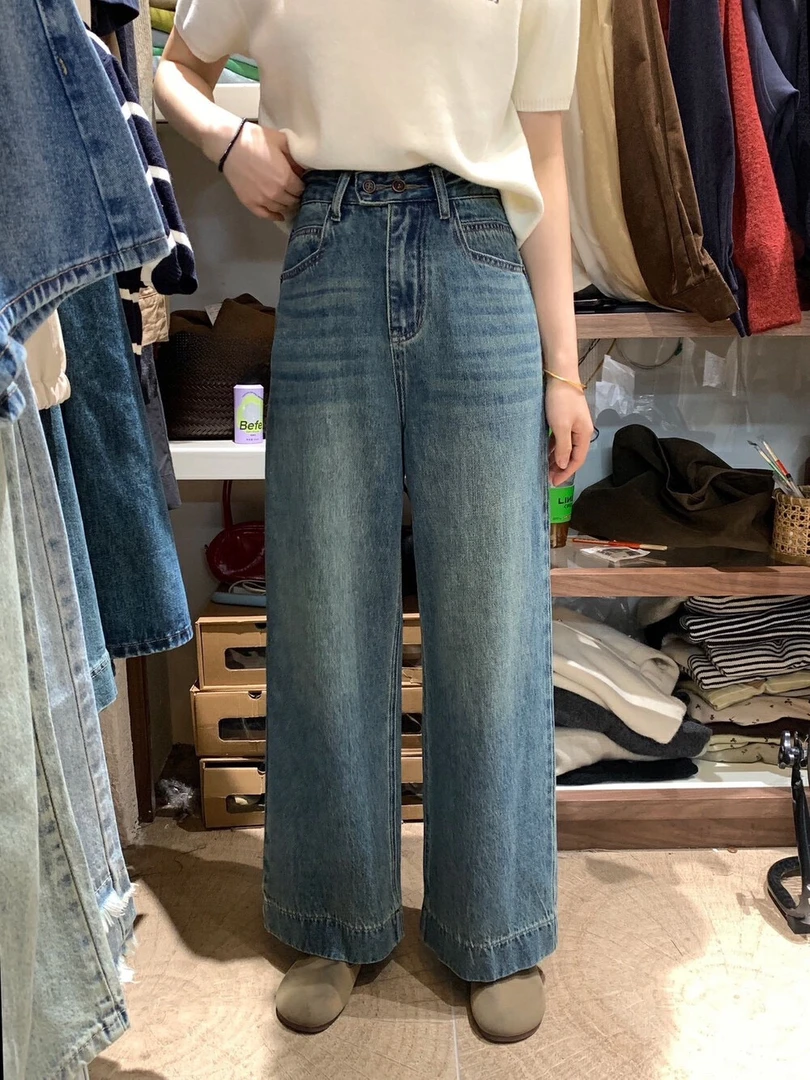 韩系高腰水洗加绒百搭牛仔裤