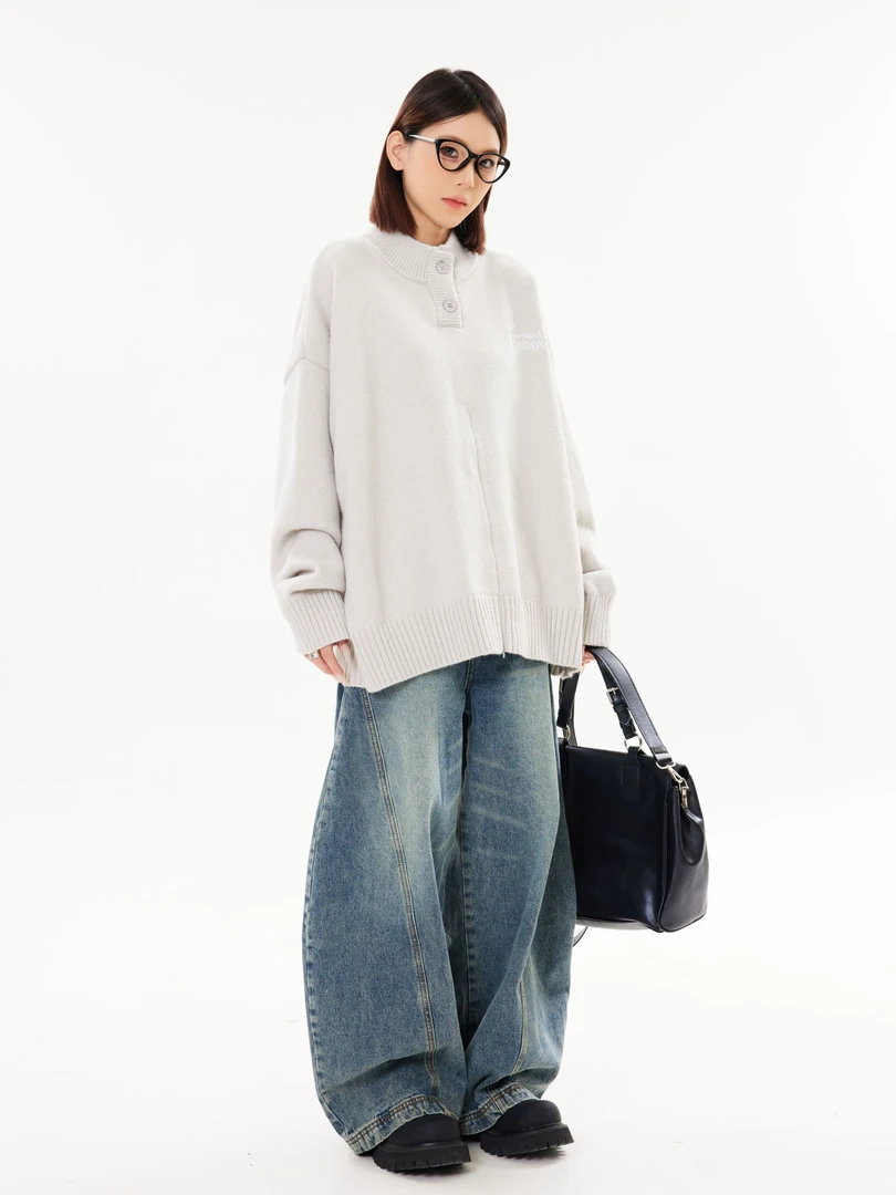 UNOTOBE 美式复古潮牌字母刺绣宽松慵懒风宽松针织毛衣