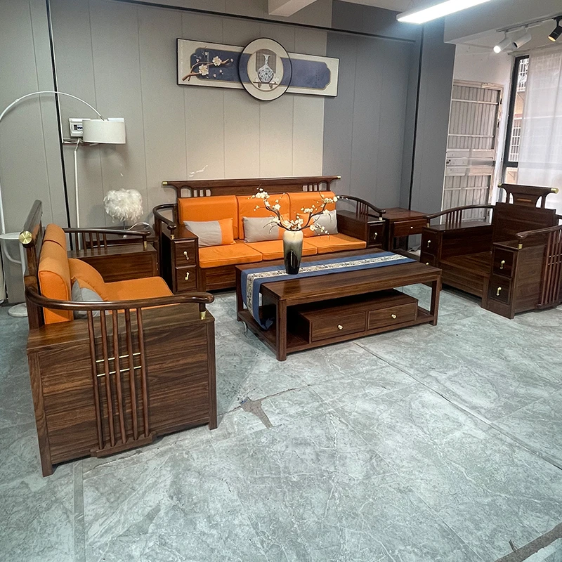 【杰洛克】乌金木新中式沙发贵妃沙发客厅储物轻奢现代木质沙发566#