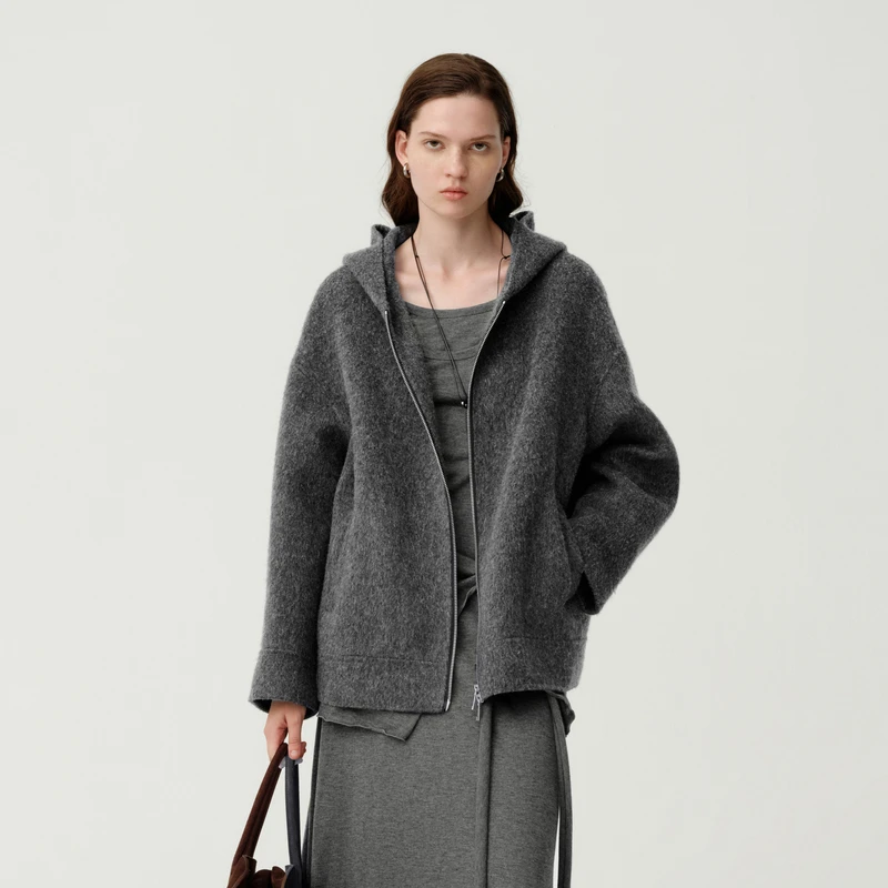 【自在假期】PH KARIN格雷系复古灰色绵羊毛双面呢大衣秋季新款