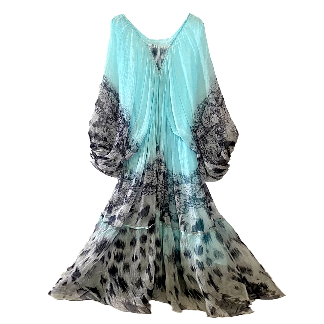 B119新款蝴蝶袖100桑蚕丝女士连衣裙女百搭女装连衣裙