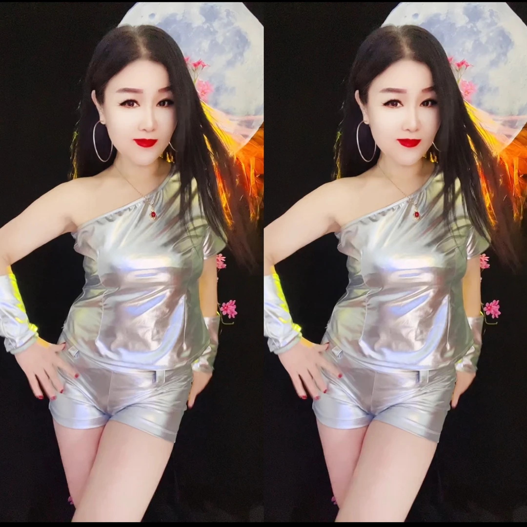 银色高弹时尚亮亮短款套装