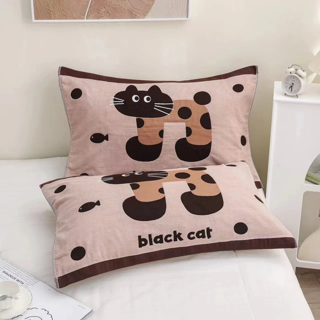 [小猫枕巾】52*78 可爱柔软舒适透气枕巾高档加厚加大十层纱布枕巾