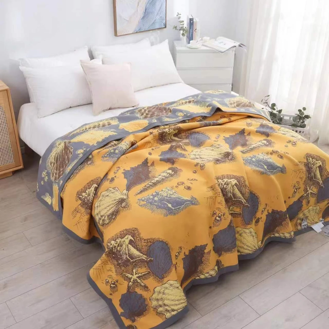 【金海岸黄】2.4*2.6米多层细纱纯棉纱布床盖四季通用四季款