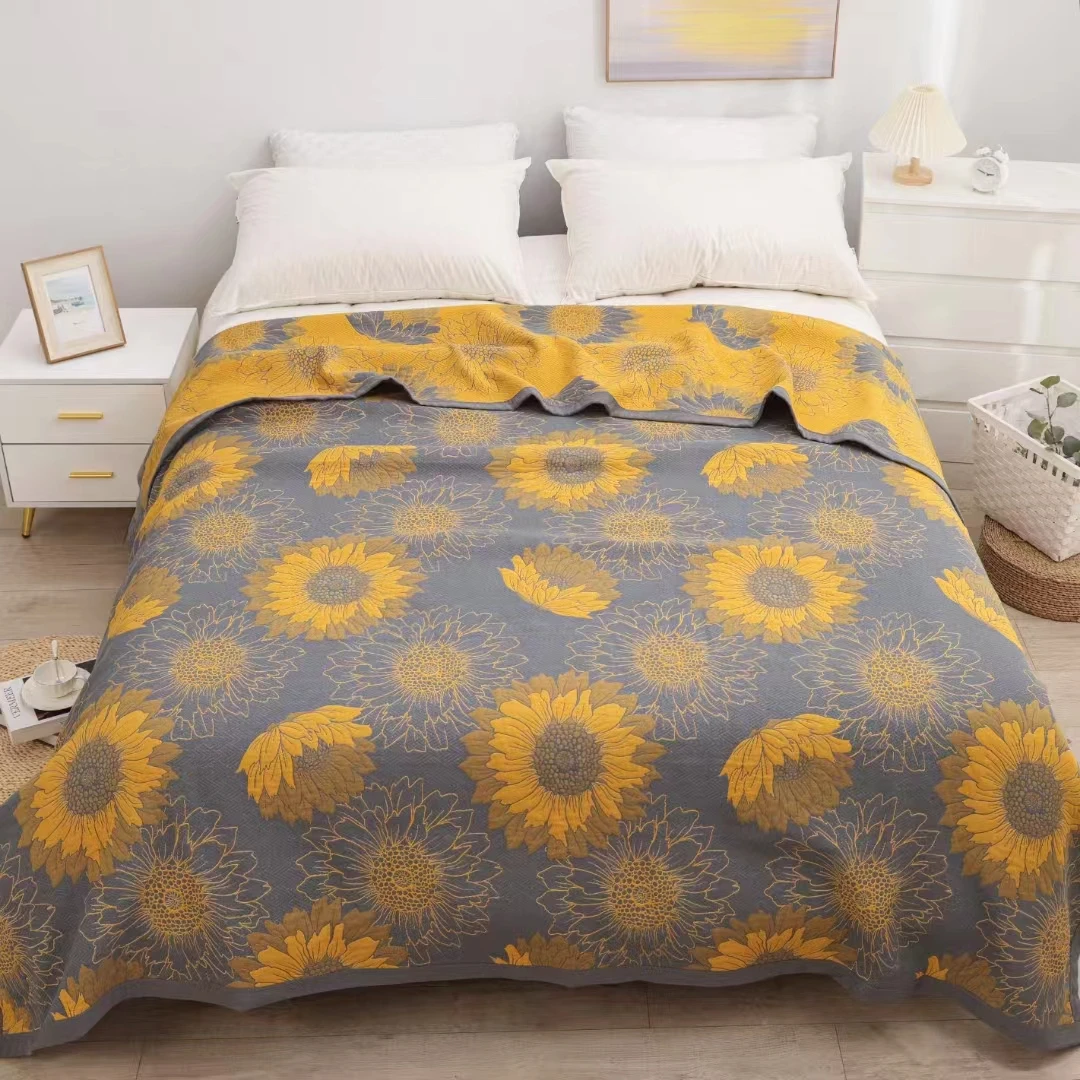 【向日葵灰】230*250生姜暖绒纯棉纱布床盖